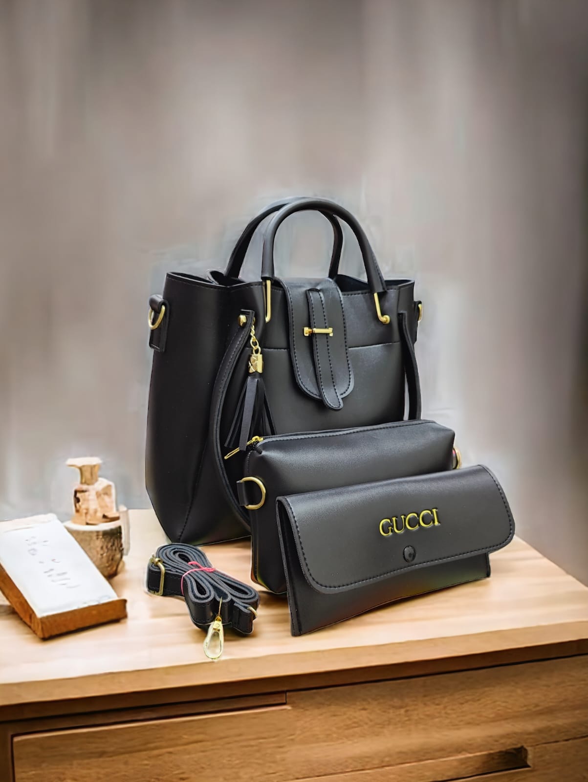 Gucci Handbag (Black) Set of 3